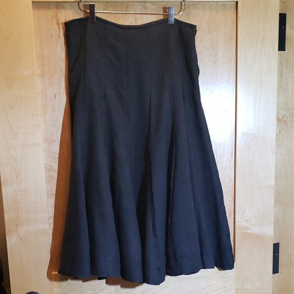 Black Linen Pleated Midi Black Women's Skirt Size 10